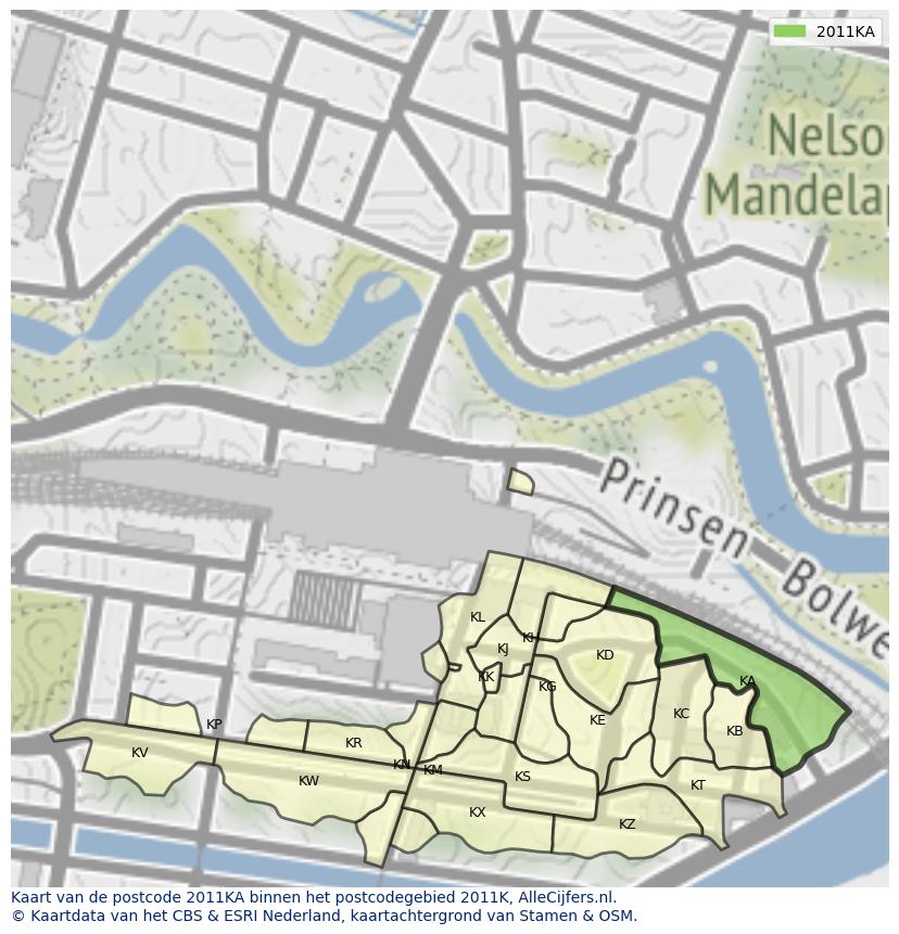 Afbeelding van het postcodegebied 2011 KA op de kaart.