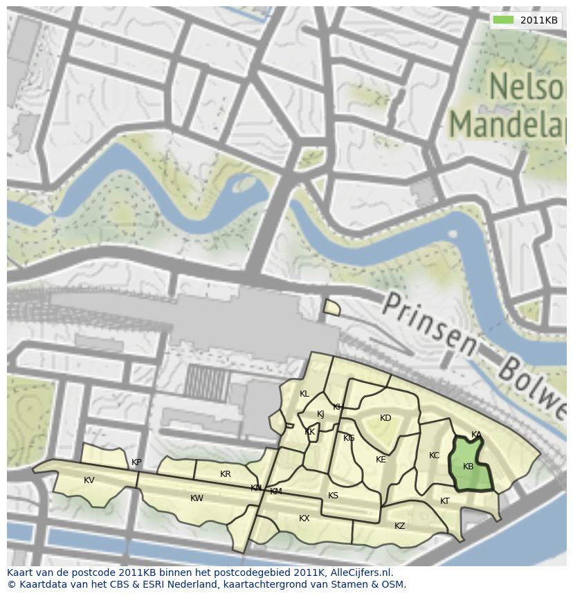 Afbeelding van het postcodegebied 2011 KB op de kaart.