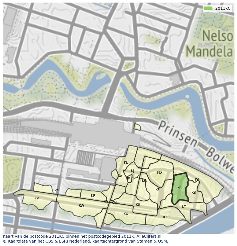Afbeelding van het postcodegebied 2011 KC op de kaart.