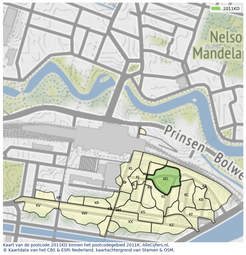 Afbeelding van het postcodegebied 2011 KD op de kaart.