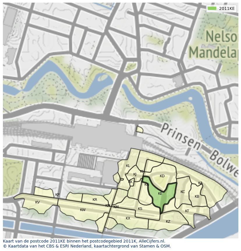 Afbeelding van het postcodegebied 2011 KE op de kaart.