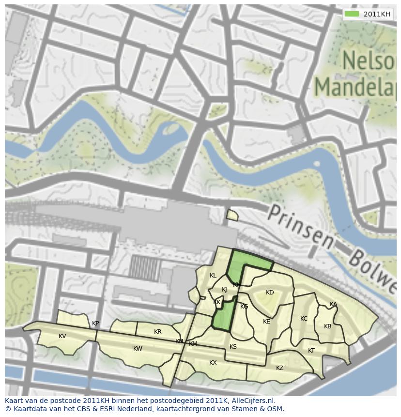 Afbeelding van het postcodegebied 2011 KH op de kaart.