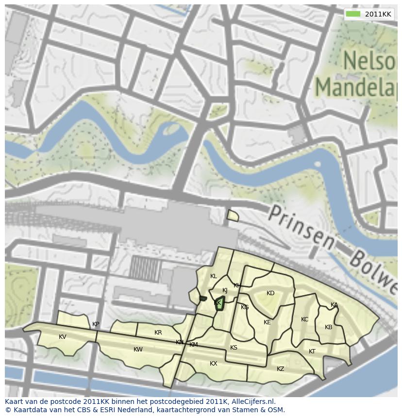 Afbeelding van het postcodegebied 2011 KK op de kaart.