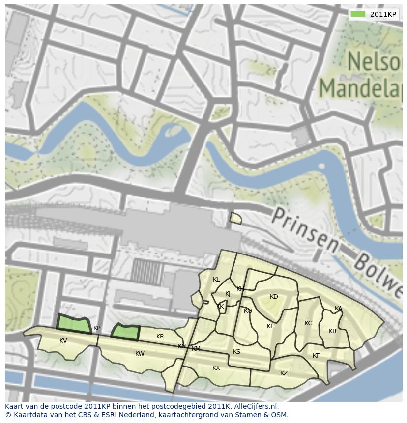 Afbeelding van het postcodegebied 2011 KP op de kaart.