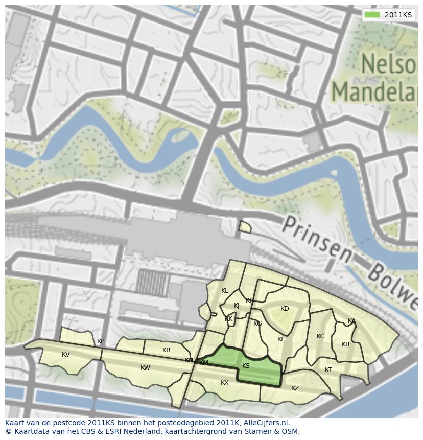Afbeelding van het postcodegebied 2011 KS op de kaart.