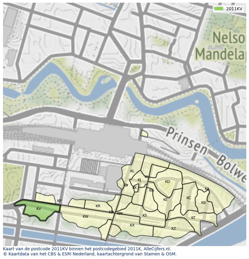 Afbeelding van het postcodegebied 2011 KV op de kaart.