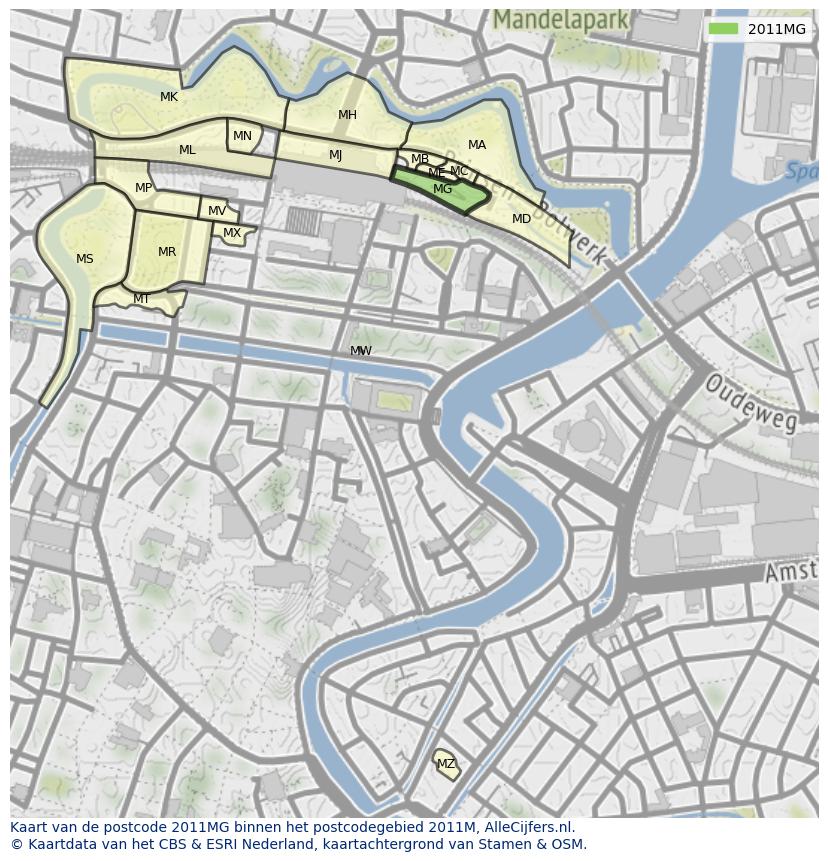 Afbeelding van het postcodegebied 2011 MG op de kaart.