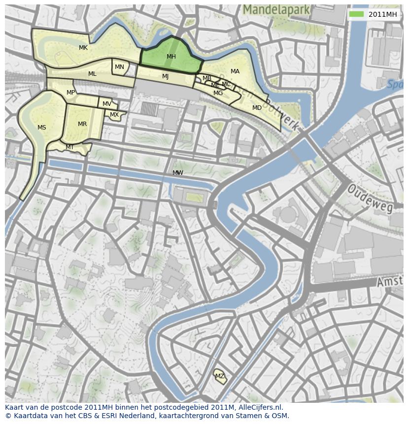 Afbeelding van het postcodegebied 2011 MH op de kaart.