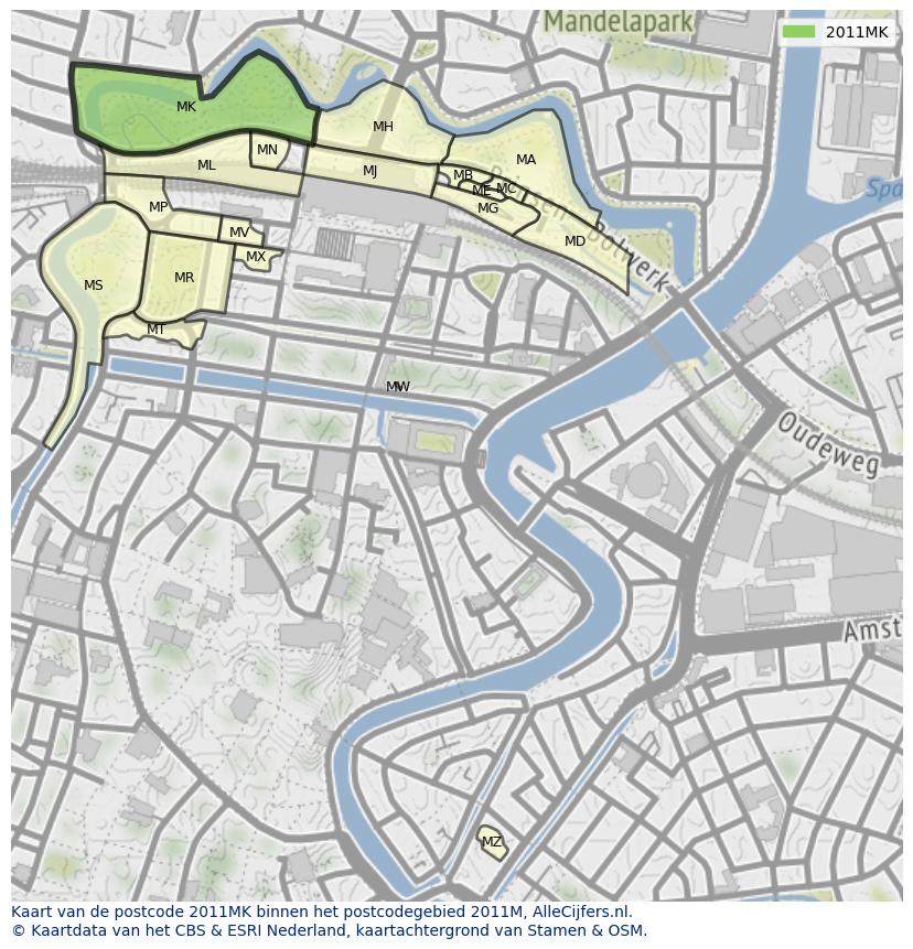 Afbeelding van het postcodegebied 2011 MK op de kaart.