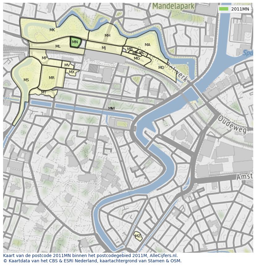 Afbeelding van het postcodegebied 2011 MN op de kaart.