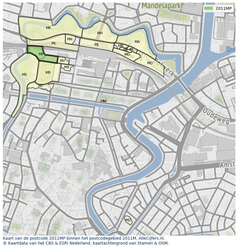 Afbeelding van het postcodegebied 2011 MP op de kaart.