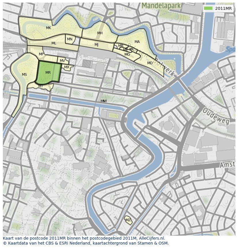 Afbeelding van het postcodegebied 2011 MR op de kaart.