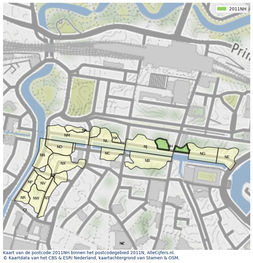 Afbeelding van het postcodegebied 2011 NH op de kaart.