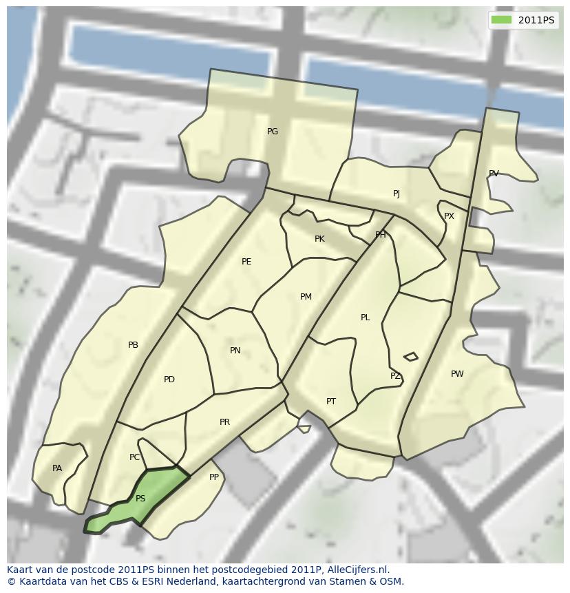 Afbeelding van het postcodegebied 2011 PS op de kaart.
