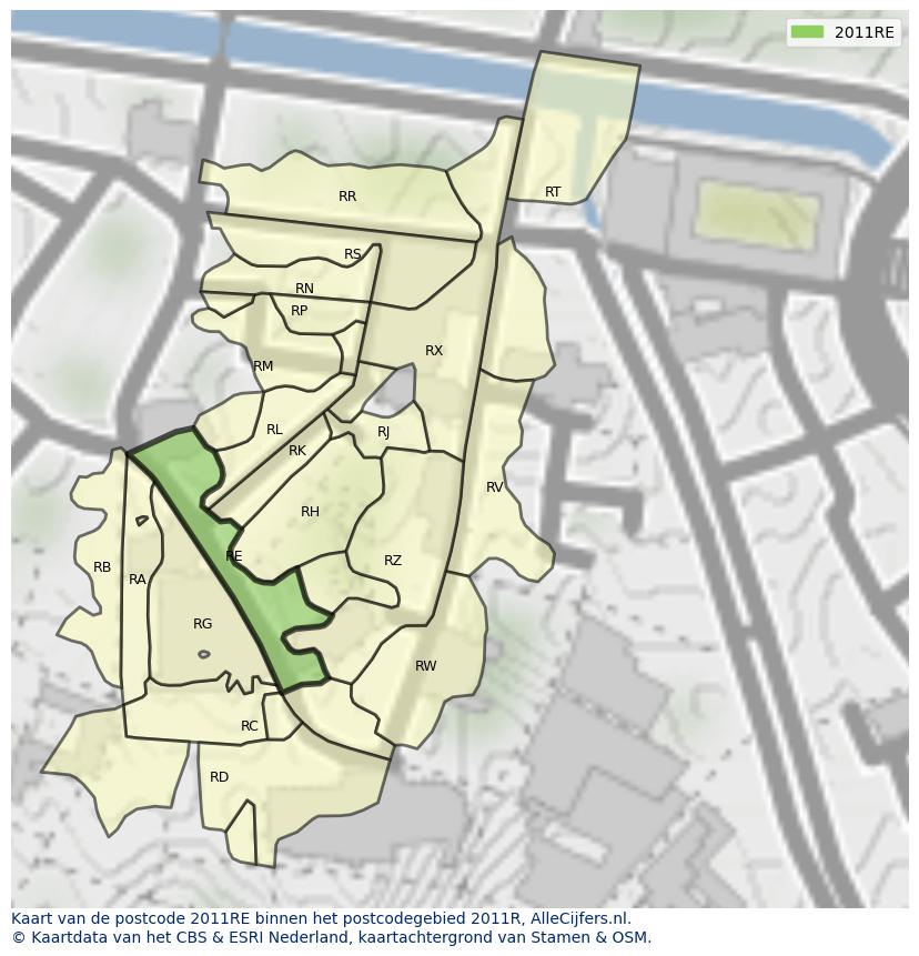 Afbeelding van het postcodegebied 2011 RE op de kaart.
