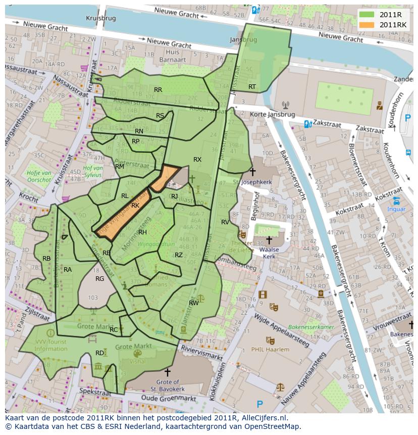 Afbeelding van het postcodegebied 2011 RK op de kaart.