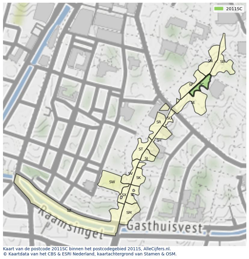 Afbeelding van het postcodegebied 2011 SC op de kaart.