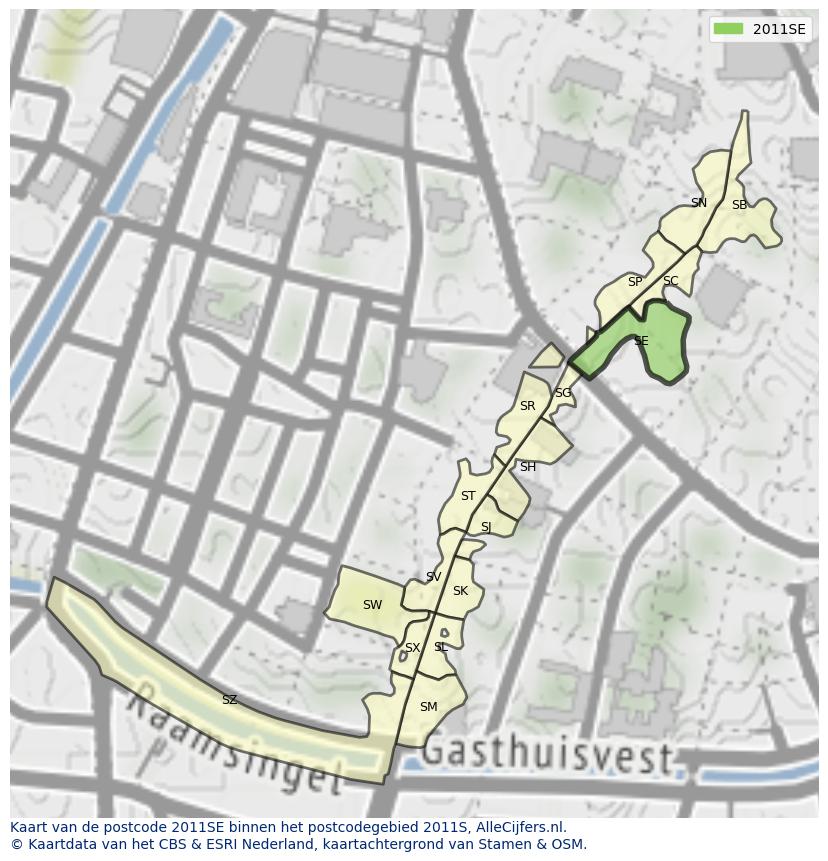 Afbeelding van het postcodegebied 2011 SE op de kaart.