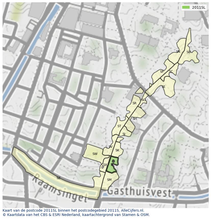 Afbeelding van het postcodegebied 2011 SL op de kaart.