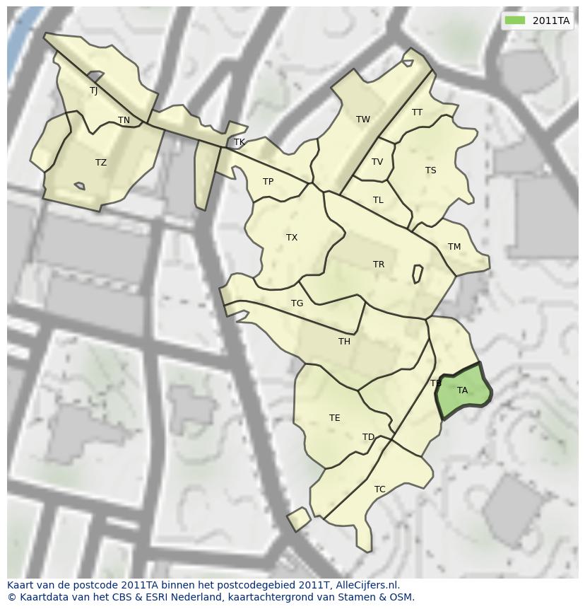 Afbeelding van het postcodegebied 2011 TA op de kaart.