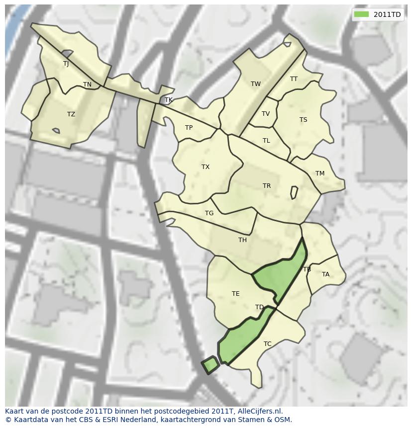 Afbeelding van het postcodegebied 2011 TD op de kaart.