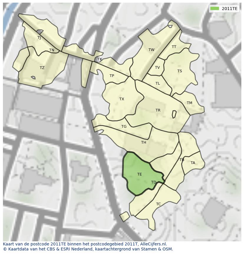 Afbeelding van het postcodegebied 2011 TE op de kaart.