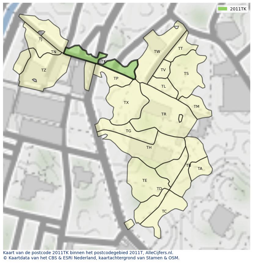 Afbeelding van het postcodegebied 2011 TK op de kaart.