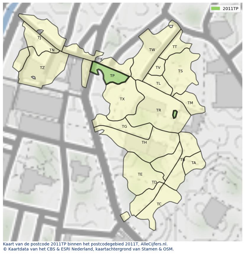 Afbeelding van het postcodegebied 2011 TP op de kaart.