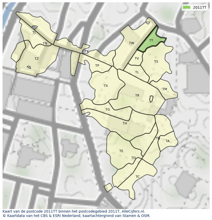 Afbeelding van het postcodegebied 2011 TT op de kaart.