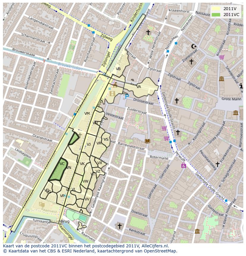 Afbeelding van het postcodegebied 2011 VC op de kaart.