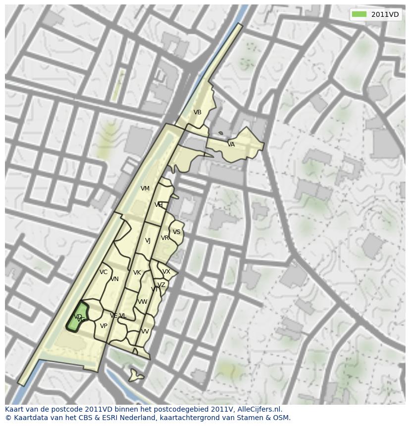Afbeelding van het postcodegebied 2011 VD op de kaart.