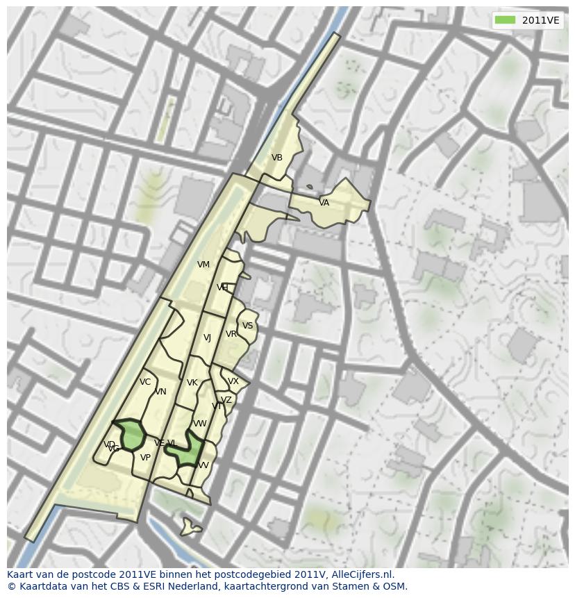 Afbeelding van het postcodegebied 2011 VE op de kaart.