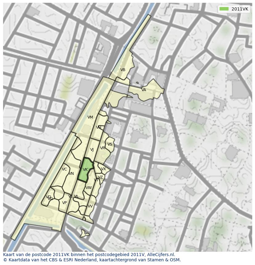 Afbeelding van het postcodegebied 2011 VK op de kaart.