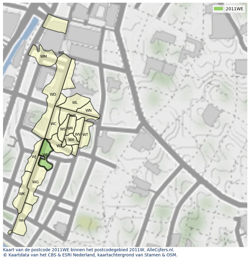 Afbeelding van het postcodegebied 2011 WE op de kaart.