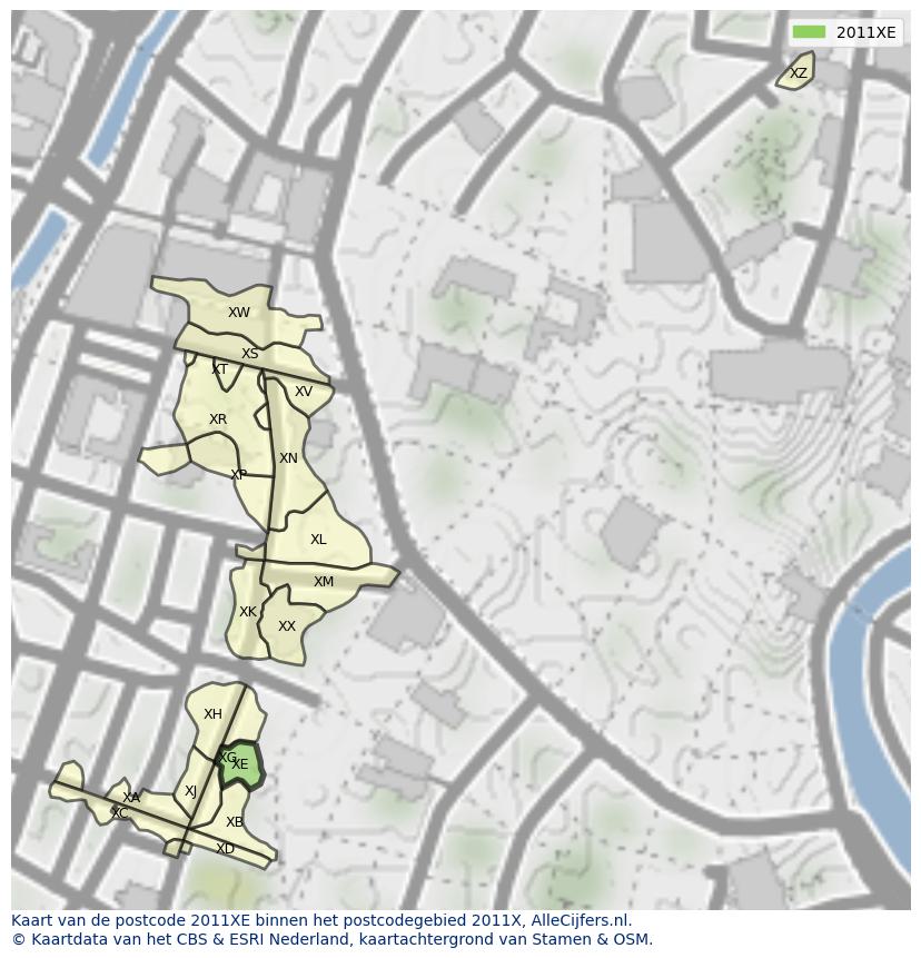 Afbeelding van het postcodegebied 2011 XE op de kaart.