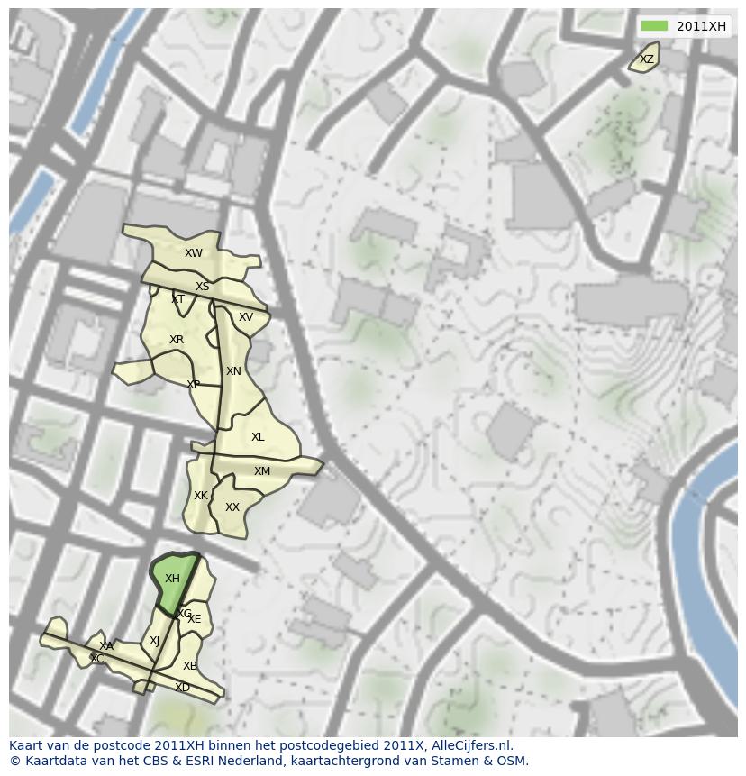 Afbeelding van het postcodegebied 2011 XH op de kaart.