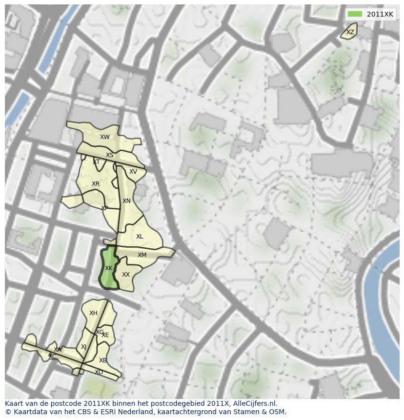 Afbeelding van het postcodegebied 2011 XK op de kaart.