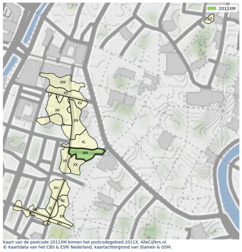 Afbeelding van het postcodegebied 2011 XM op de kaart.