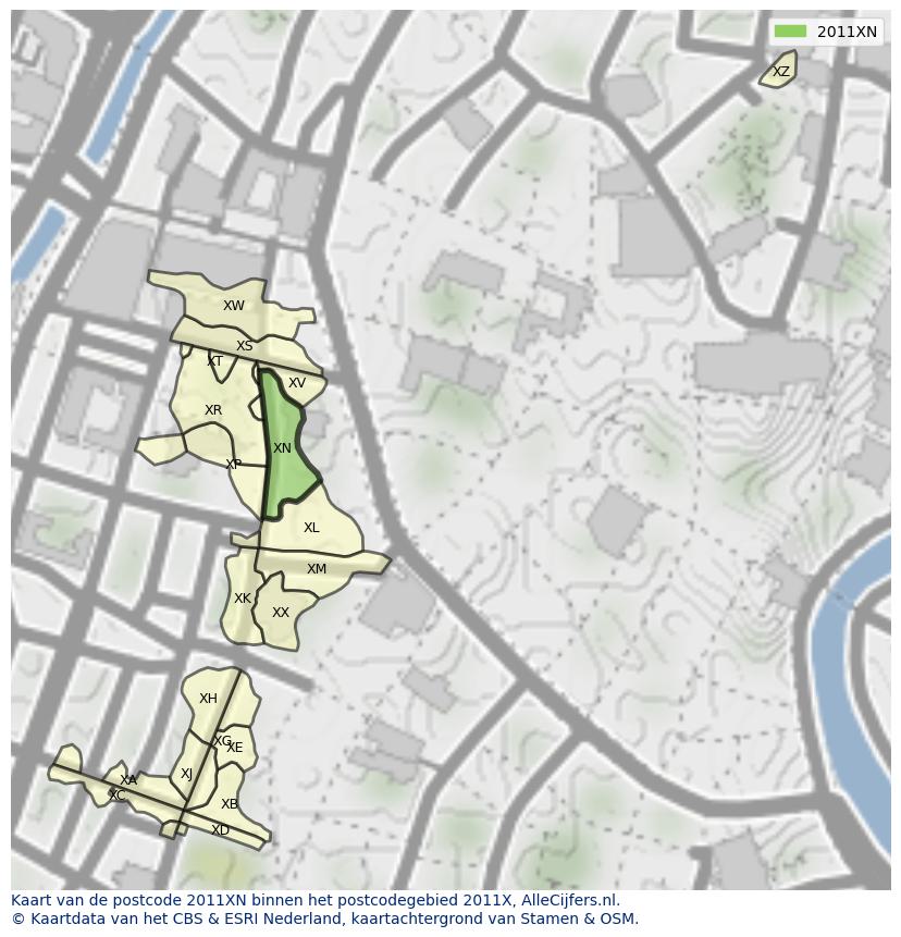 Afbeelding van het postcodegebied 2011 XN op de kaart.