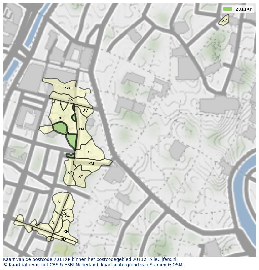 Afbeelding van het postcodegebied 2011 XP op de kaart.