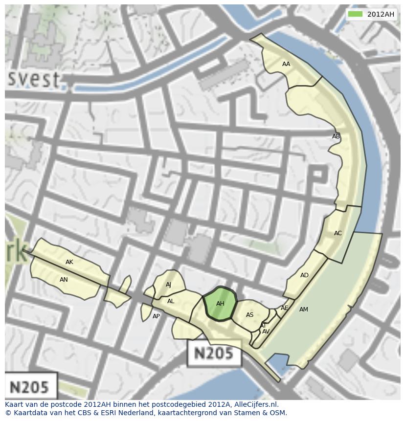 Afbeelding van het postcodegebied 2012 AH op de kaart.