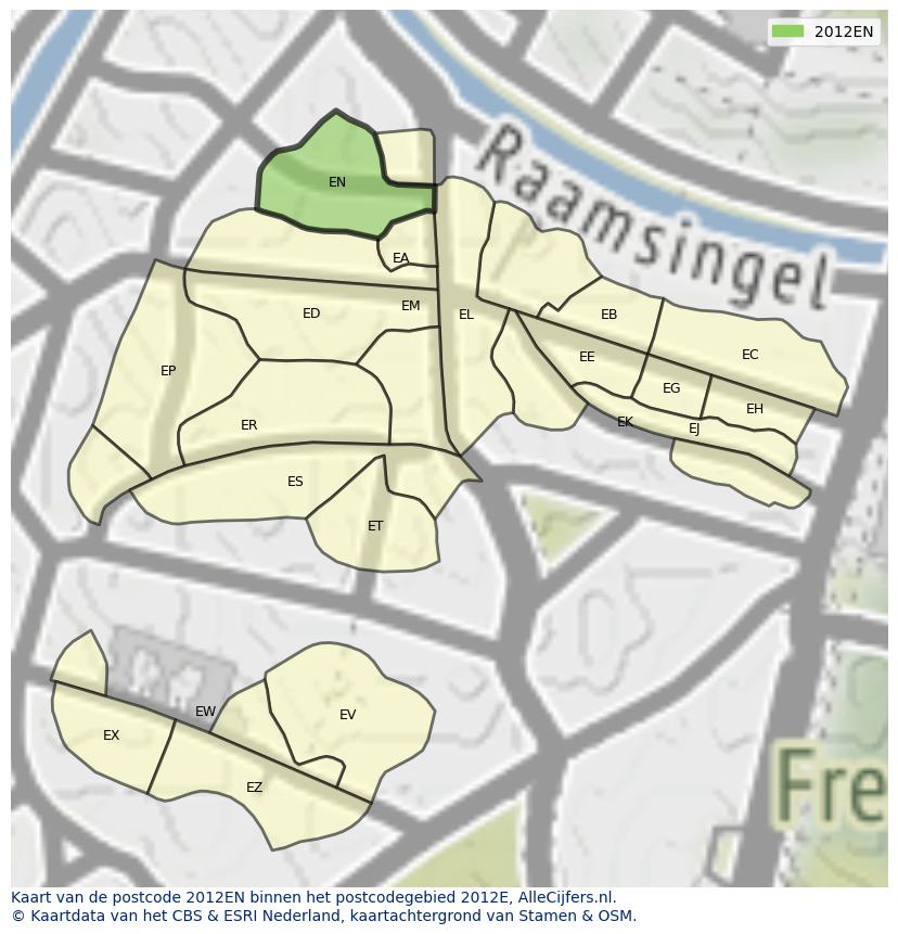 Afbeelding van het postcodegebied 2012 EN op de kaart.