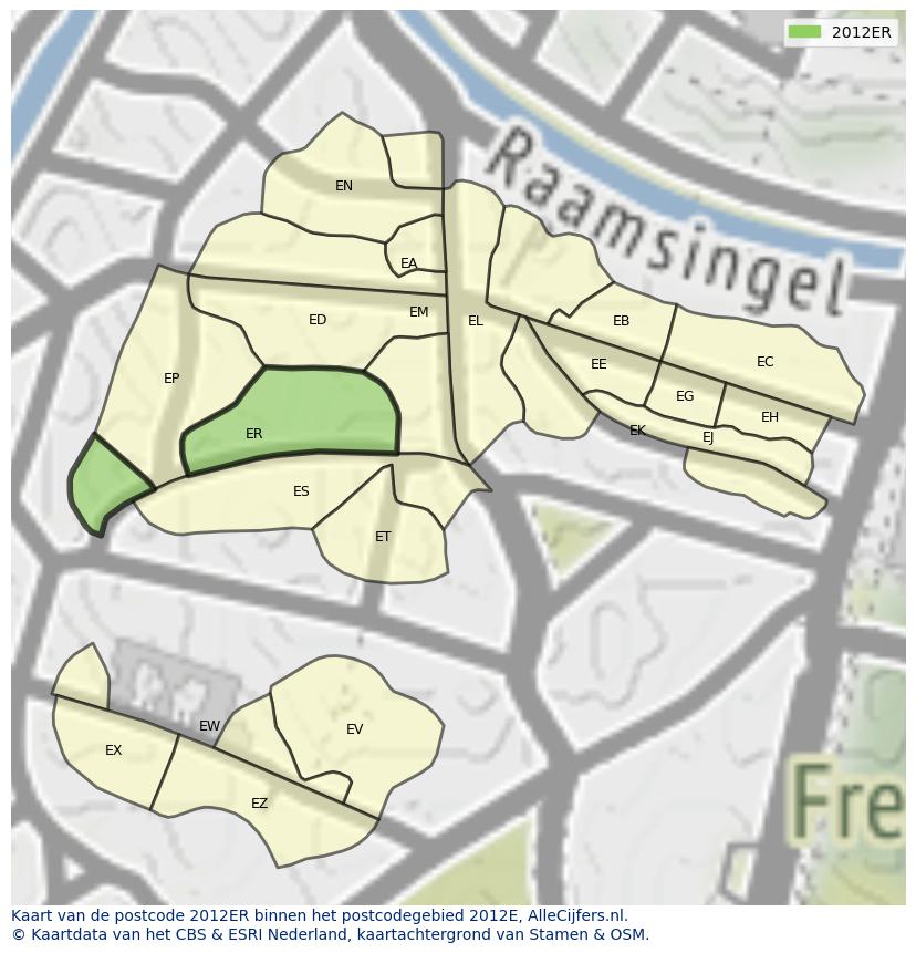 Afbeelding van het postcodegebied 2012 ER op de kaart.