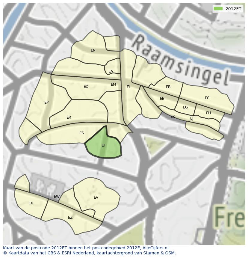 Afbeelding van het postcodegebied 2012 ET op de kaart.