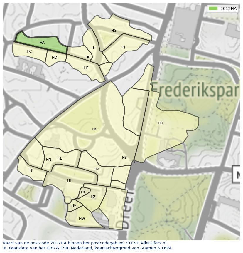 Afbeelding van het postcodegebied 2012 HA op de kaart.