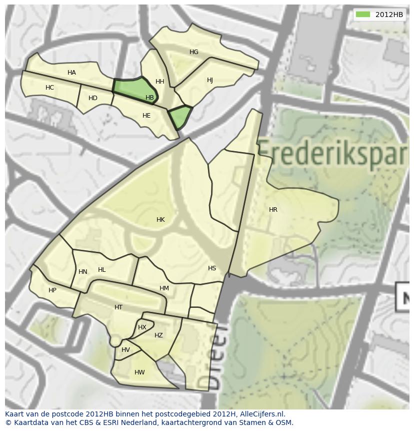 Afbeelding van het postcodegebied 2012 HB op de kaart.