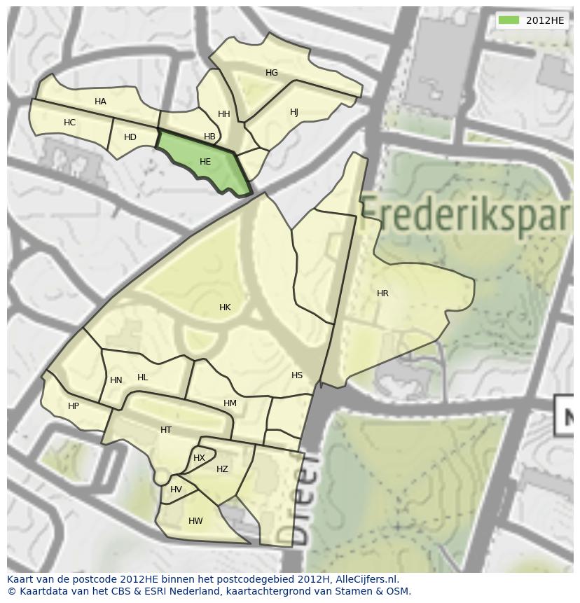 Afbeelding van het postcodegebied 2012 HE op de kaart.