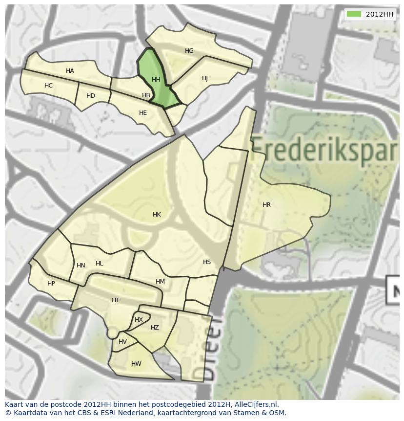 Afbeelding van het postcodegebied 2012 HH op de kaart.