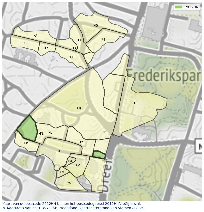 Afbeelding van het postcodegebied 2012 HN op de kaart.