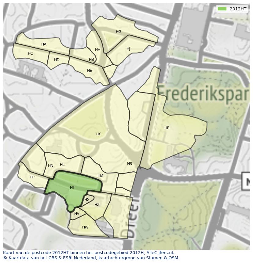 Afbeelding van het postcodegebied 2012 HT op de kaart.